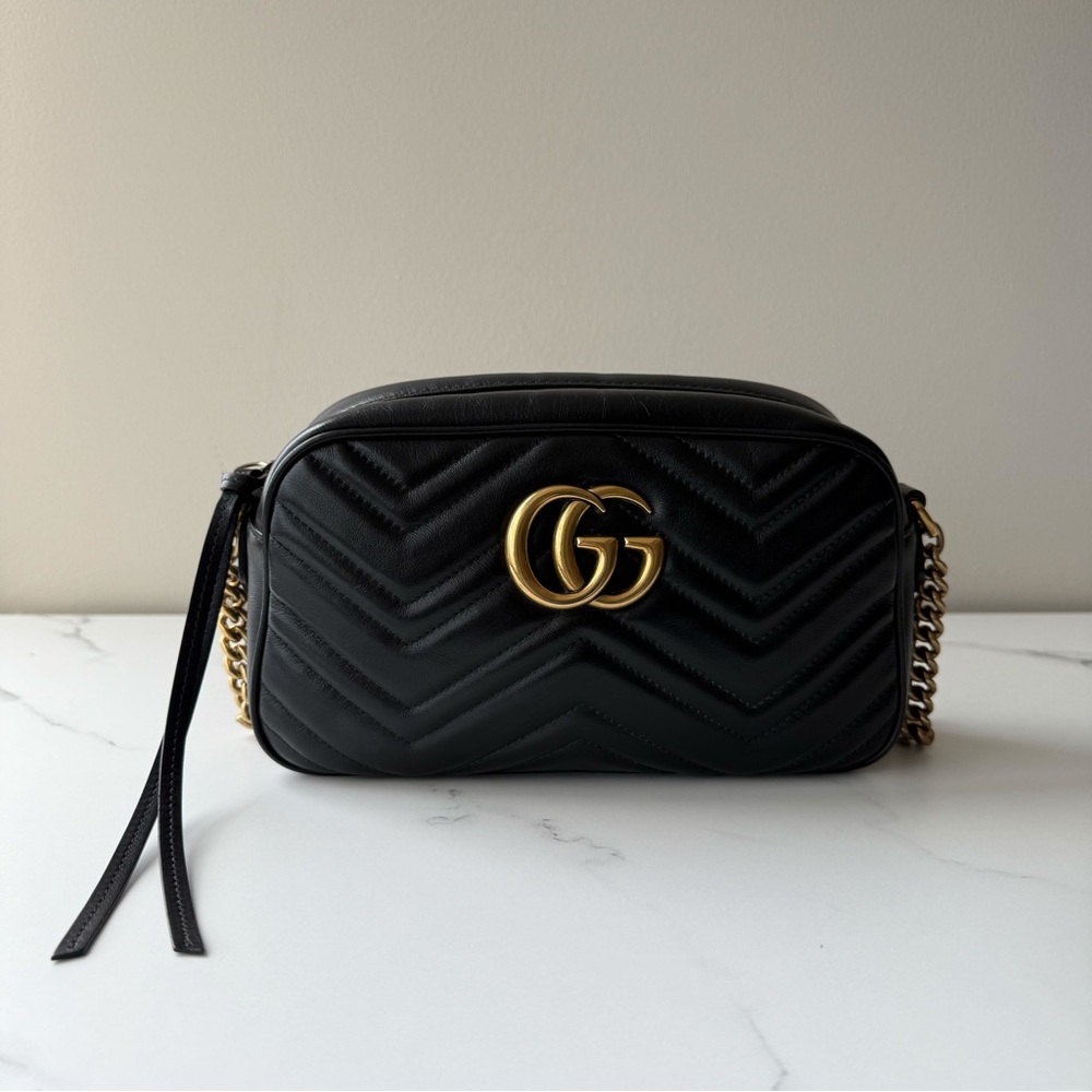 Gucci Black Quilted Shoulder Bag with Gold Accents